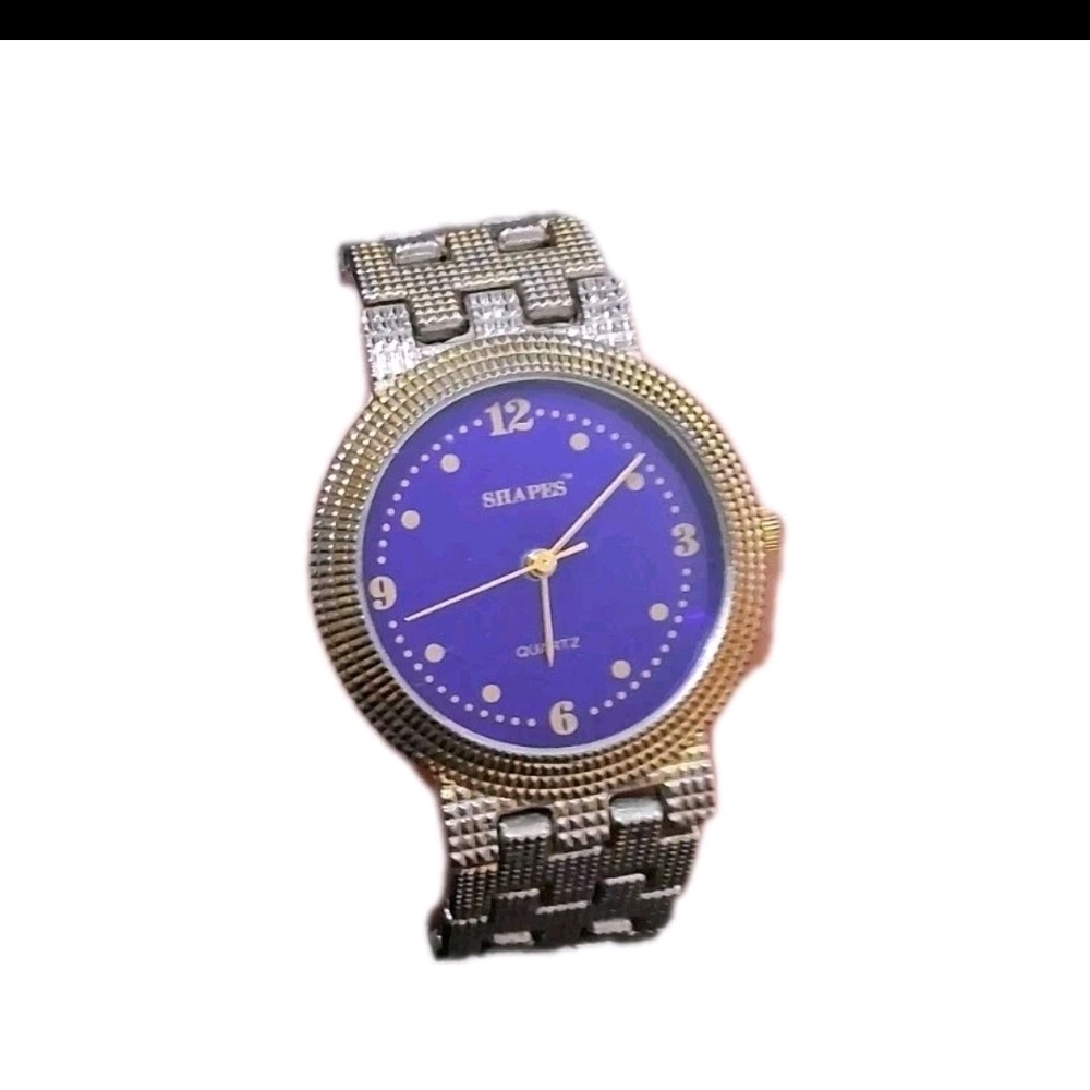 QUARTZ Shapes Vintage Silver Watch with Blue Dial
